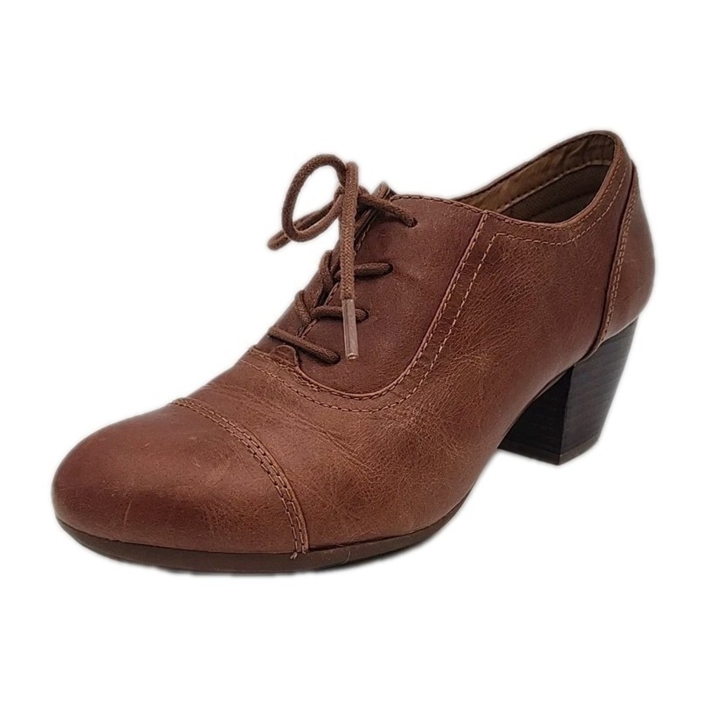 Comfortiva Angelique Brown Leather Oxford With Chunky Heel Sz 7W